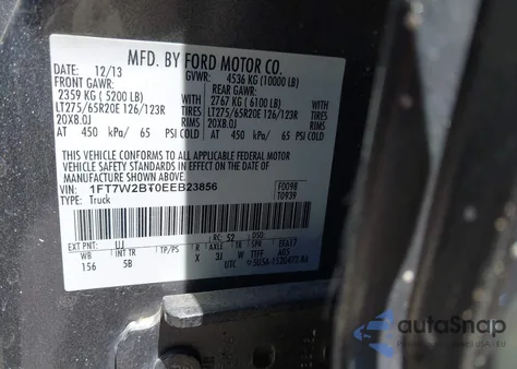 2014 Ford F-250 Lariat from USA, damaged, VIN 1FT7W2BT0EEB23856